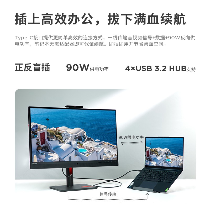 联想/ThinkVision 27英寸 2K超清视频会议屏 护眼显示器 T27hv-30图片