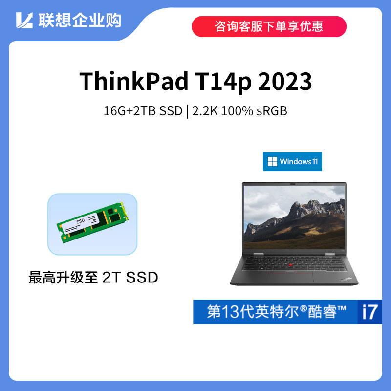 【定制款】ThinkPad T14p 2023 英特尔酷睿i7 高性能工程师本02CD