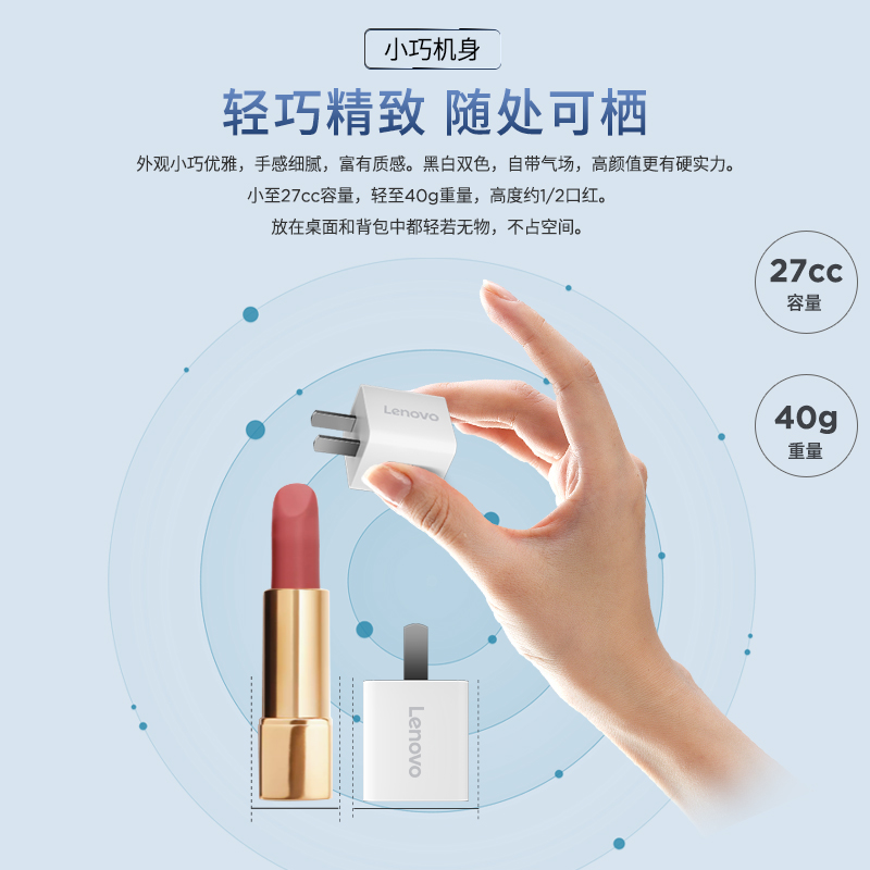 联想USB-C 迷你氮化镓充电器 20W 樱花白图片