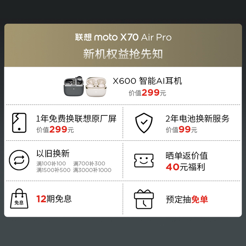 联想moto X70 Air Pro 16GB+1TB 墨岚黑图片