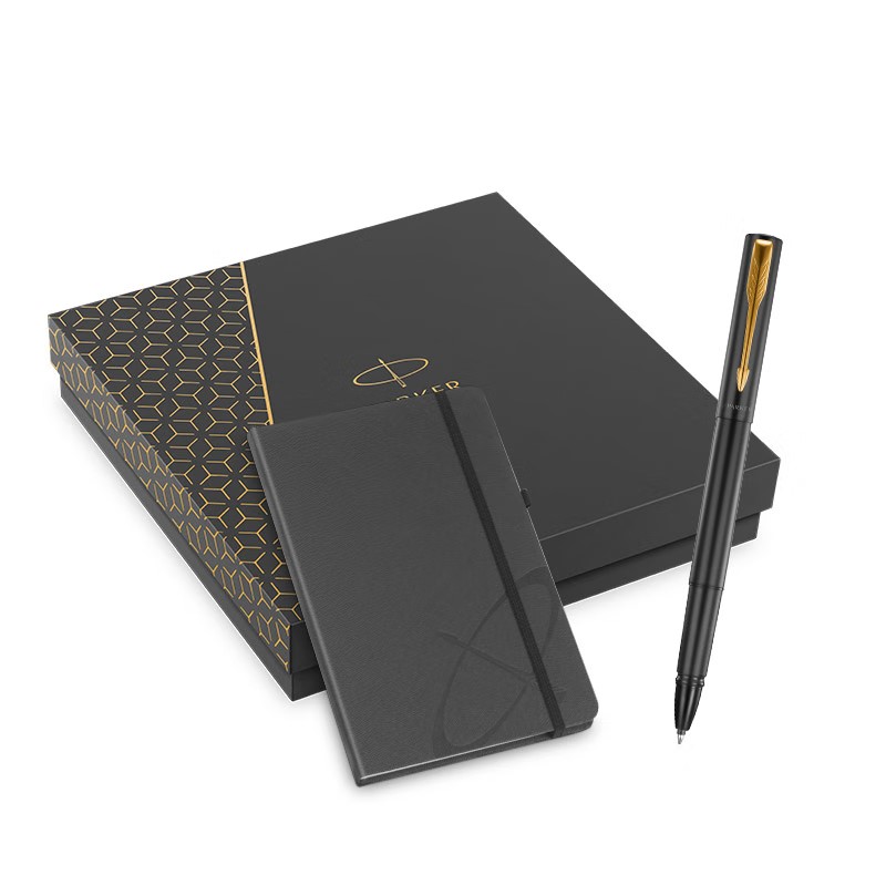 派克威雅XL经典黑金夹宝珠笔+新款笔记本礼盒